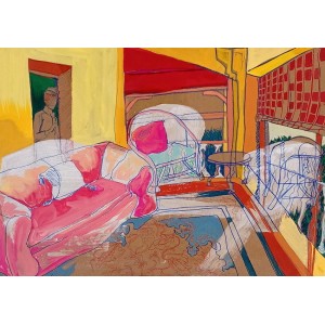 Iman Ahmed, 11.7 x 16.5 Inch, Gesso, carbon transfer drawing, poster paints, color pencils on brown boxboard, AC-IAHM-004 Iman Ahmed, 11.7 x 16.5 Inch, Gesso, carbon transfer drawing, poster paints, color pencils on brown boxboard, AC-IAHM-004